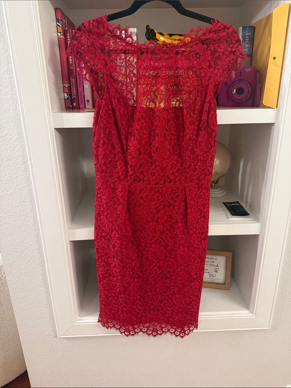 Shoshanna Red Floral Lace Midi Dress